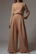 Moxidress Crewneck Long Sleeve Pullover and Wide Leg Pants Solid Set