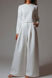 Moxidress Crewneck Long Sleeve Pullover and Wide Leg Pants Solid Set