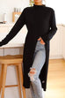 Moxidress Solid Turtleneck Long Sleeve High Split Dresses