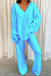 Moxidress V Neck Batwing Sleeve Top and Straight Leg Pants Loungewear Set