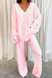 Moxidress V Neck Batwing Sleeve Top and Straight Leg Pants Loungewear Set