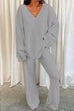 Moxidress V Neck Batwing Sleeve Top and Straight Leg Pants Loungewear Set