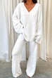 Moxidress V Neck Batwing Sleeve Top and Straight Leg Pants Loungewear Set