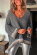 Moxidress V Neck Long Sleeve Hollow Out Cozy Sweater