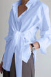 Moxidress Lapel Long Sleeve Button Down Knot Front Shirt