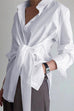 Moxidress Lapel Long Sleeve Button Down Knot Front Shirt