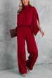 Moxidress Stand Collar Slit Sleeve Waisted Wide Leg Jumpsuits( in 5 Colors)