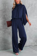 Moxidress Stand Collar Slit Sleeve Waisted Wide Leg Jumpsuits( in 5 Colors)