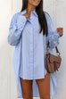 Moxidress Lapel High Low Hem Button Down Shirt