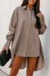 Moxidress Lapel High Low Hem Button Down Shirt