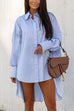 Moxidress Lapel High Low Hem Button Down Shirt