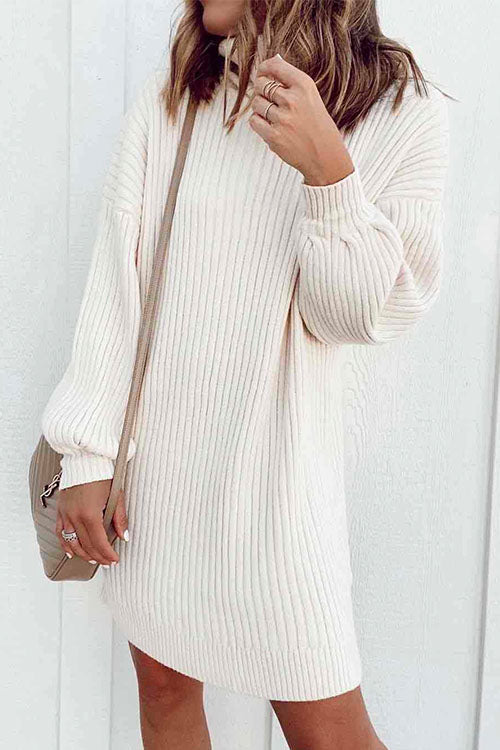Moxidress Stylish Turtleneck Lantern Sleeve Sweater Dress