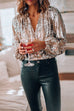 Moxidress Stylish V Neck Long Sleeve Sequin Splice Top