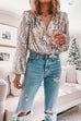 Moxidress Stylish V Neck Long Sleeve Sequin Splice Top