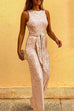 Moxidress Crewneck Sleeveless Tie Waist Sequin Jumpsuit