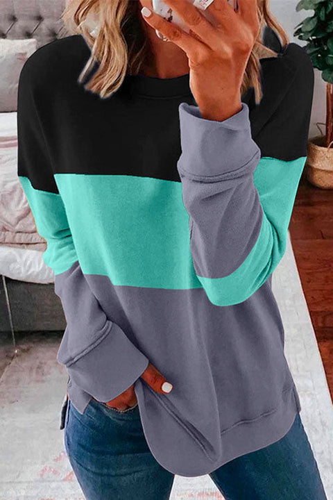 Moxidress Crewneck Long Sleeve Color Block Sweatshirt