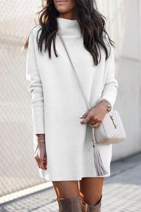 Moxidress Solid Crewneck Long Sleeve Knit Dress