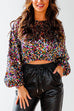 Moxidress Crewneck Flare Long Sleeve Sequin Crop Top