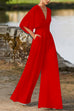 Moxidress Deep V Neck High Waist Wide Leg Jumpsuit