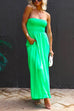 Moxidress Strapless Smocked Pocketed Wide Leg Jumpsuit