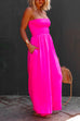 Moxidress Strapless Smocked Pocketed Wide Leg Jumpsuit