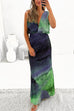 Moxidress V Neck Sleeveless Waisted Side Split Printed Dress