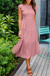 Moxidress Crewneck Puff Sleeve Pleated Swing Dress