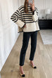 Moxidress Striped Tuetleneck Side Split Pullover Sweater