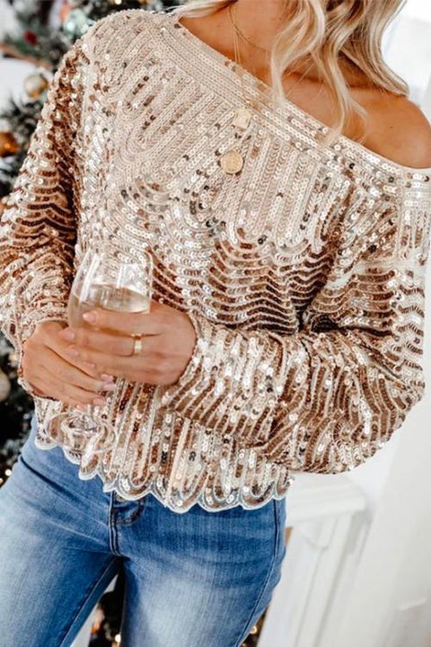 Moxidress Crewneck Long sleeve Sparkly Sequin Tops