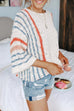 Moxidress 3/4 Sleeve Crewneck Striped Sweater