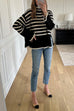 Moxidress Striped Tuetleneck Side Split Pullover Sweater