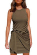 Moxidress Crewneck Knot Front Ruched Sleeveless Dress