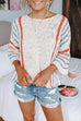 Moxidress 3/4 Sleeve Crewneck Striped Sweater