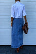 Moxidress High Rise Button Down Slit Denim Skirt