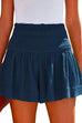 Moxidress Elastic Smocked Waist Wide Leg Solid Shorts