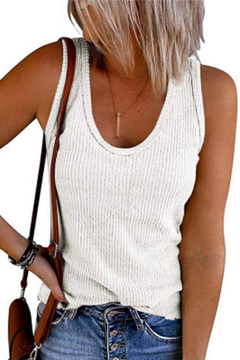 Moxidress Scoop Neck Ribbed Solid Sleeveless Top