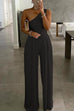 Moxidress One Shoulder Wide Leg Sleeveless Jumpsuit