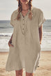 Moxidress Lapel Buttons Cotton Linen Shirt Dress