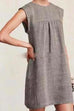 Moxidress Ruched Short Sleeve Cotton Linen Babydoll Dress