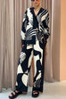 Moxidress Graphic Printed Long Sleeve Blouse Shirt Wide Leg Pants 2 Pieces Set