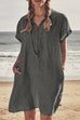 Moxidress Lapel Buttons Cotton Linen Shirt Dress