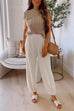 Moxidress Mockneck Short Sleeves Top Pocketed Harem Pants Knitting Set