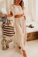 Moxidress Drawstring Hem Crop Top Wide Leg Pants Loungewear Set