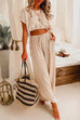 Moxidress Drawstring Hem Crop Top Wide Leg Pants Loungewear Set