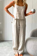 Moxidress Cotton Linen Cami Top Wide Leg Pants Loungewear Set