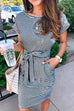 Moxidress Bow Knot Waist Striped Dress