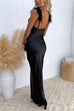 Moxidress Feather Straps Backless Solid Maxi Party Dress