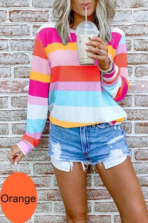Moxidress Long Sleeve Candy Striped Pullover Top