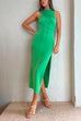 Moxidress Sleeveless Side Split Ruched Slim Fit Dress