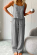 Moxidress Cotton Linen Cami Top Wide Leg Pants Loungewear Set